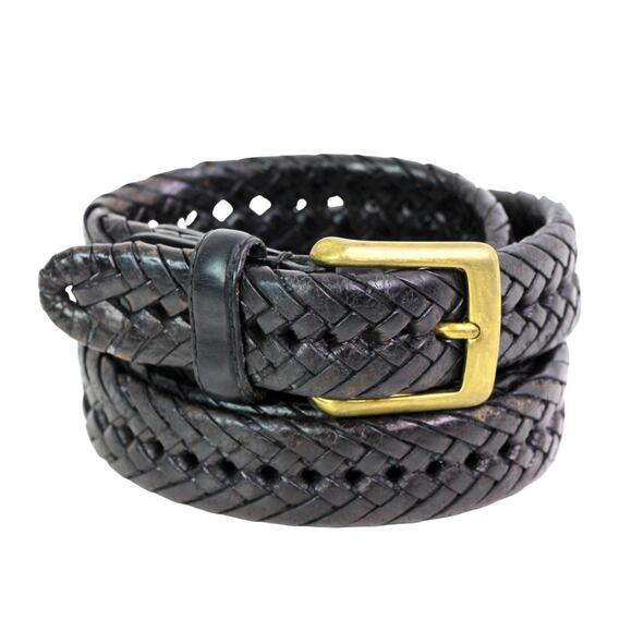DOCKERS BRAIDED BLACK GENUINE LEATHER 1 1/8" Wd CASUAL MEN'S BELT Sz 42/105 (t49 - Picture 1 of 13